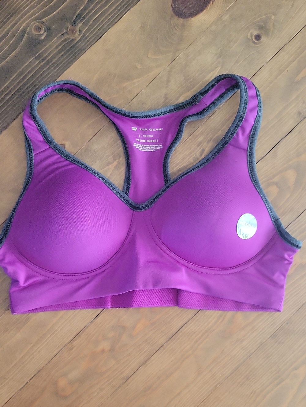 tek gear magenta molded racerback medium-impact sports bra